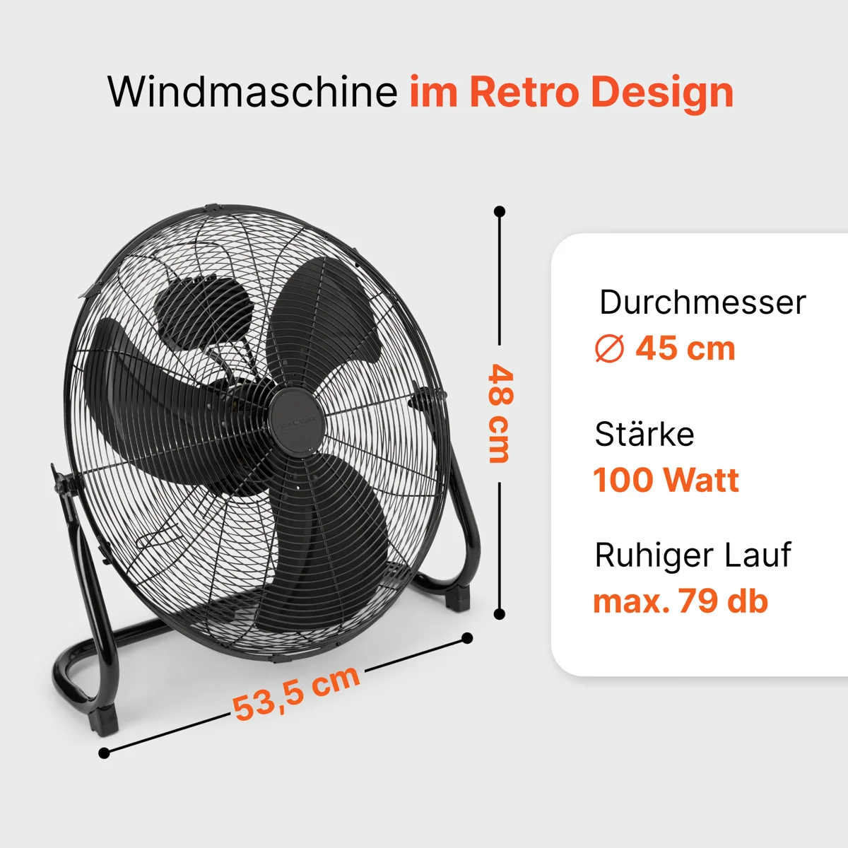 ProfiCare VL 3066 BK podlahový ventilátor 45 cm kovový čierny