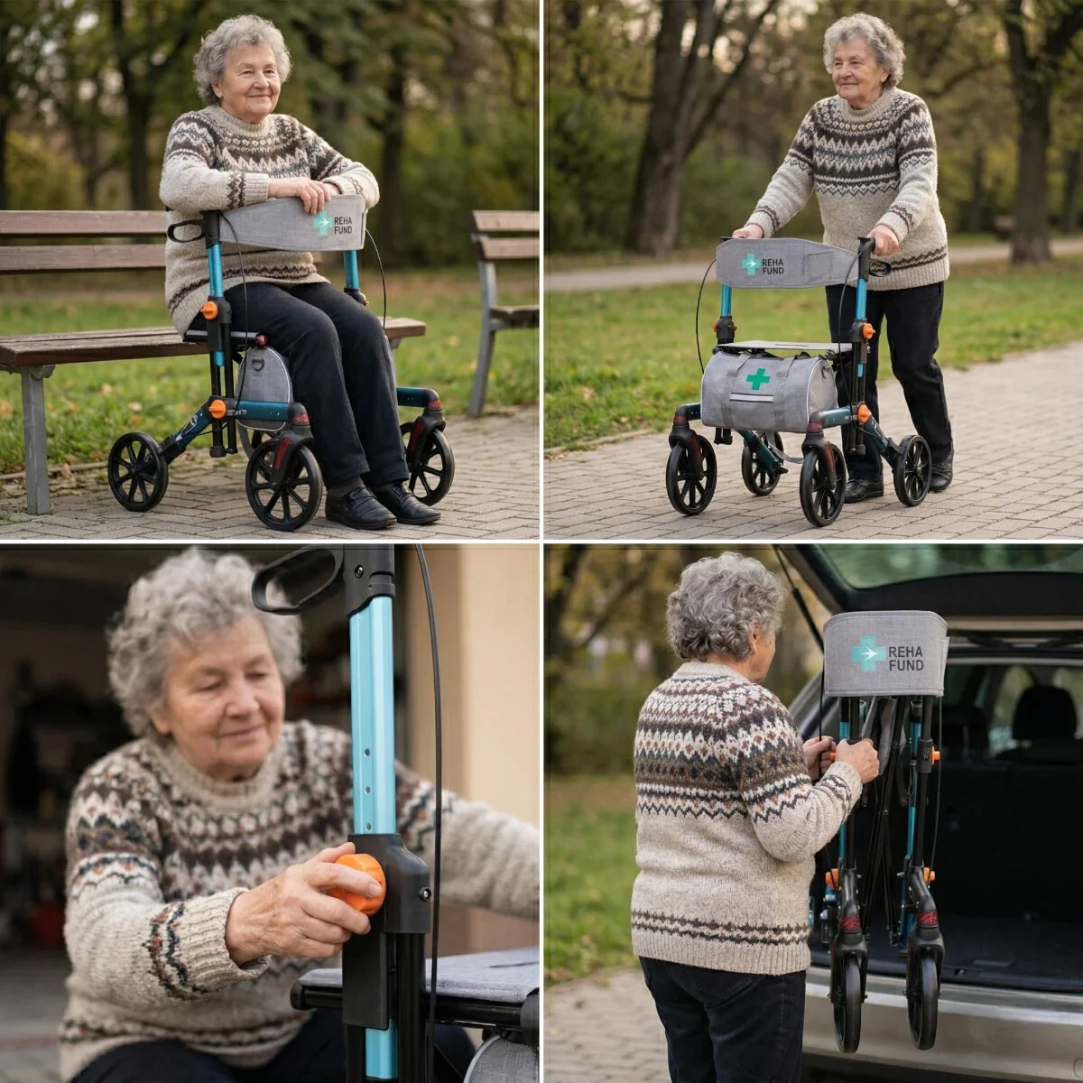 REHAFUND RF-626/G BERLIN chodítko pre seniorov hliníkové štvorkolesové sivé