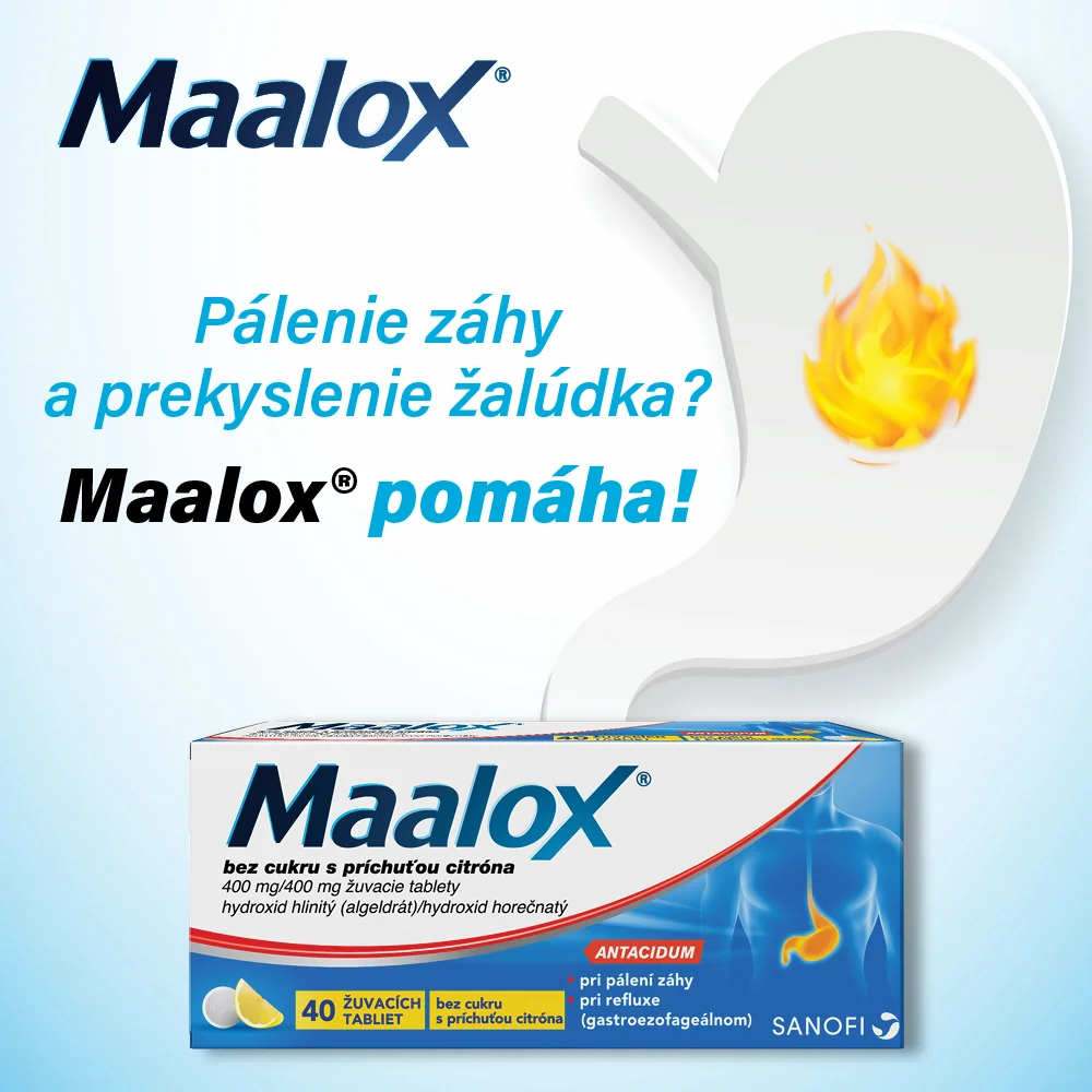 Maalox bez cukru s príchuťou citróna 1×40 tbl, bez cukru s príchuťou citróna