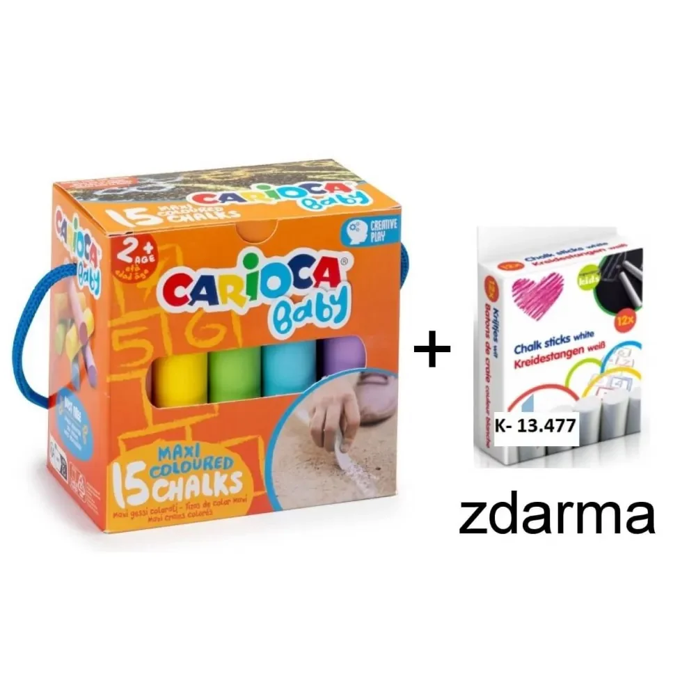 Chodníkové kriedy BABY MAXI COLORED 15 ks + Krieda biela 12ks ZDARMA-CARIOCA