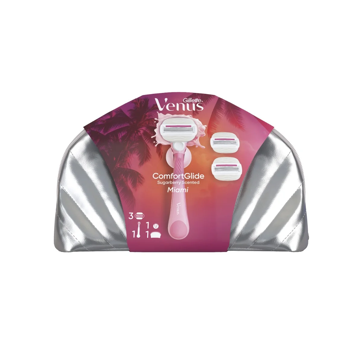 Xmass set Gillette Venus ComfortGlide Miami holiaci strojček, 3 hlavice + držiak sprchy 1 set
