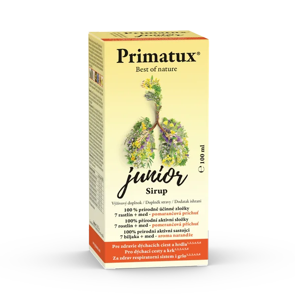 Primatux junior Sirup príchuť pomaranč 1×100 ml, bylinný sirup