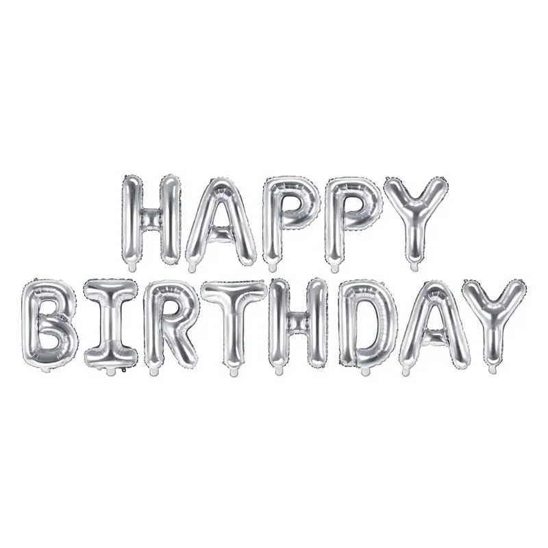 Fóliový nápis „Happy Birthday“ strieborný – 340×35 cm, narodeninová dekorácia