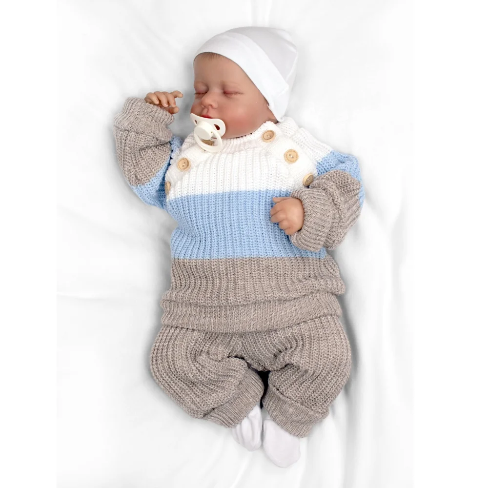 Rastúci pletený svetrík a nohavice s gombíkmi Boy, 2D - prúžky