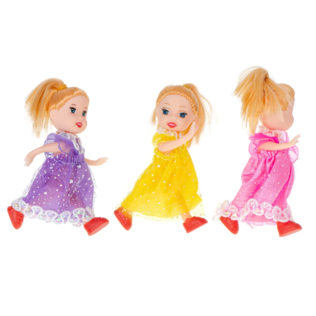 Set 3 bábik do domčeka – 10 cm, farebné šaty