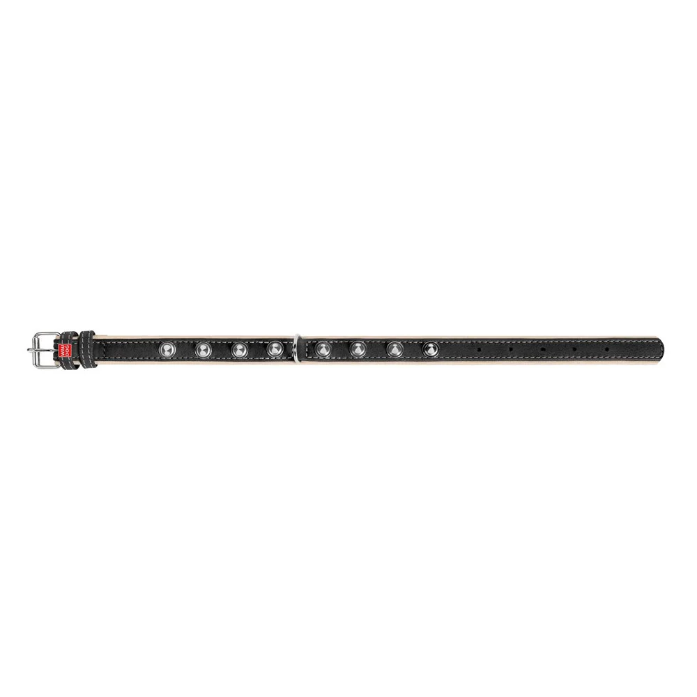Plochý kožený obojok Soft s ostňami čierno béžový, Obvod krku: dĺžka: 46 - 60 cm, šírka: 35 mm
