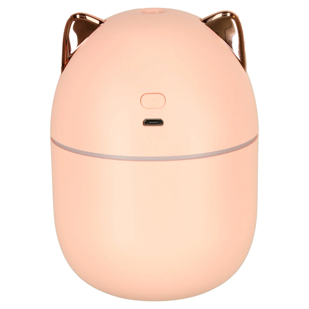 Zvlhčovač vzduchu „Kitty“ ružový – 250 ml, USB, 2 režimy hmly, RGB podsvietenie