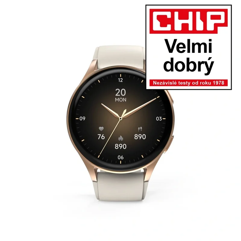 Hama 8900, smart hodinky GPS, AMOLED 1,32", funkcia telefonovania, Alexa, béžové/zlaté