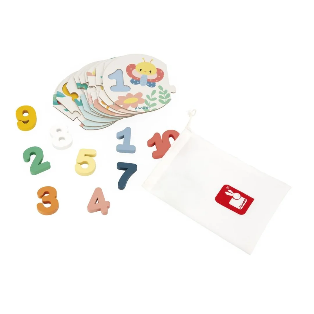 Janod Vkladacie drevené puzzle pre deti Čísla Pure