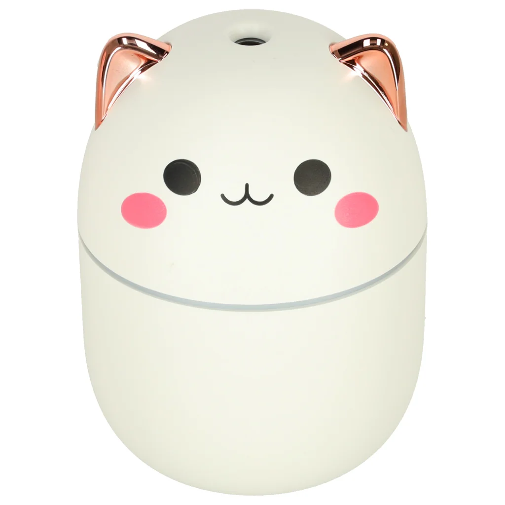 Zvlhčovač vzduchu „Kitty“ biely – 250 ml, USB, 2 režimy hmly, RGB podsvietenie