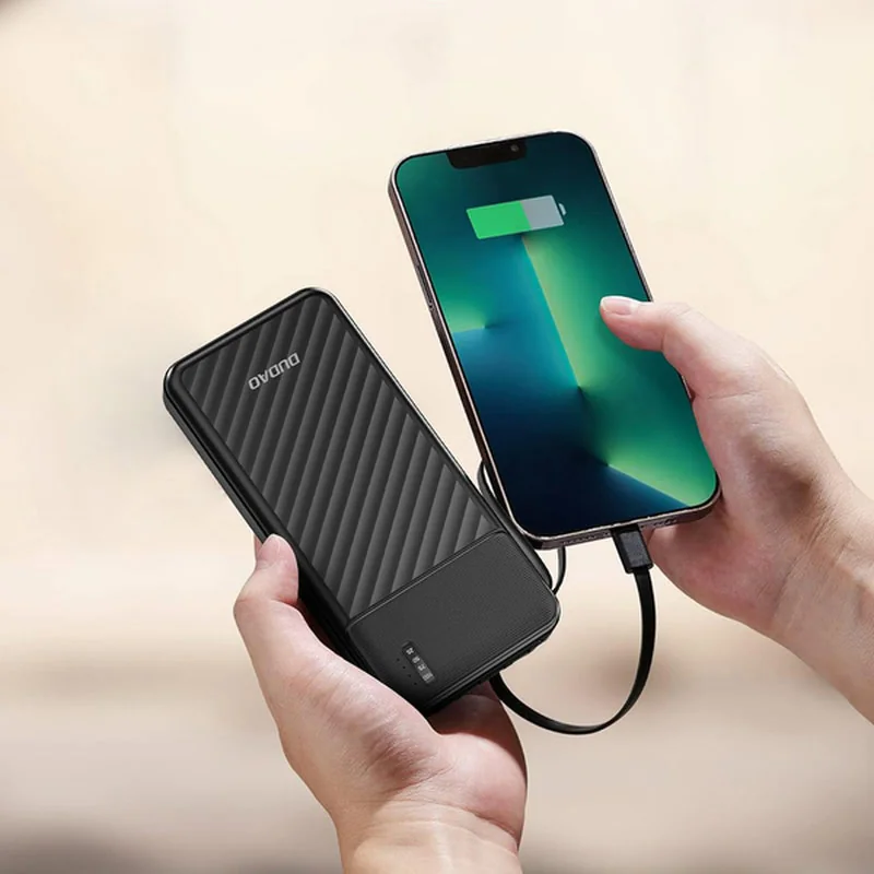 Dudao K11 Power Bank 10000mAh + kábel USB / USB-C / Lightning / Micro USB 10W, čierny USB 10W, čierny