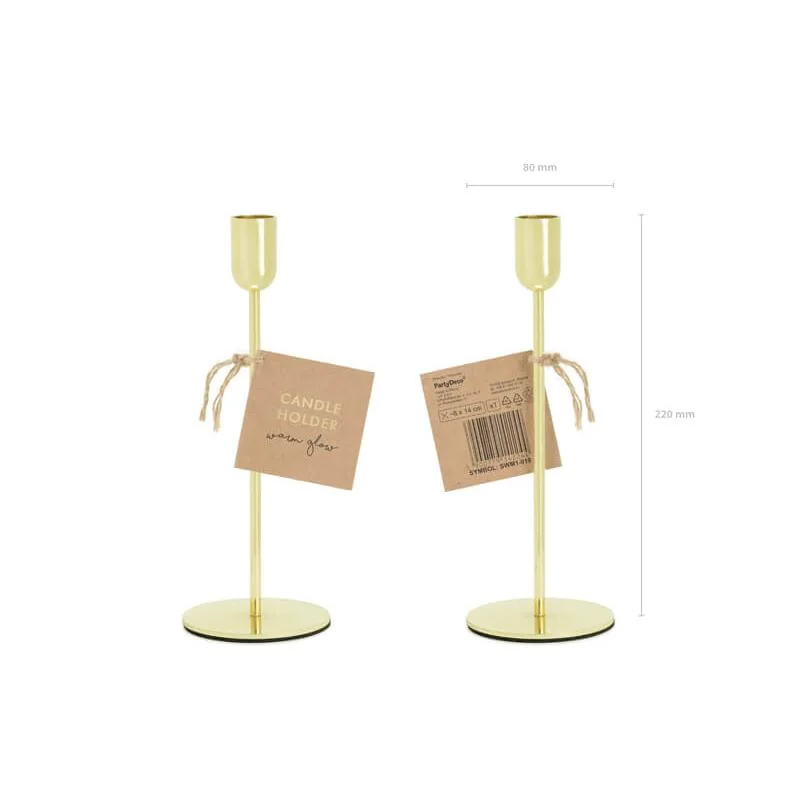 PartyDeco Držiak na sviečku zlatý 22cm