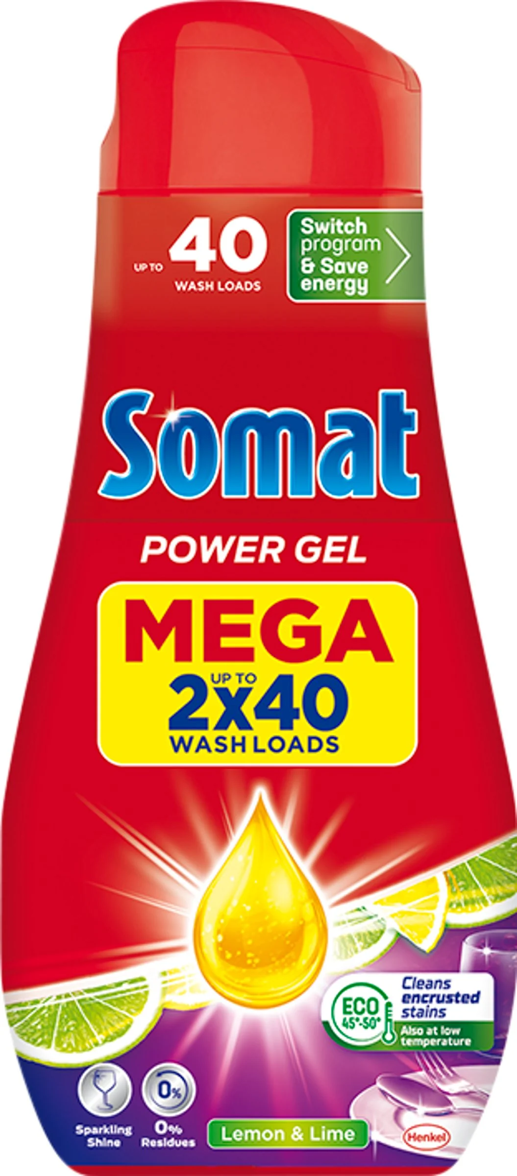 Somat All in 1 gél do umývačky Lemon 80 dávok 2×720 ml, gél do umývačky