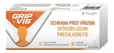 GripVis pastilky 1x20 ks, na prevenciu a podporu liečby prechladnutí a ochorení podobných chrípke