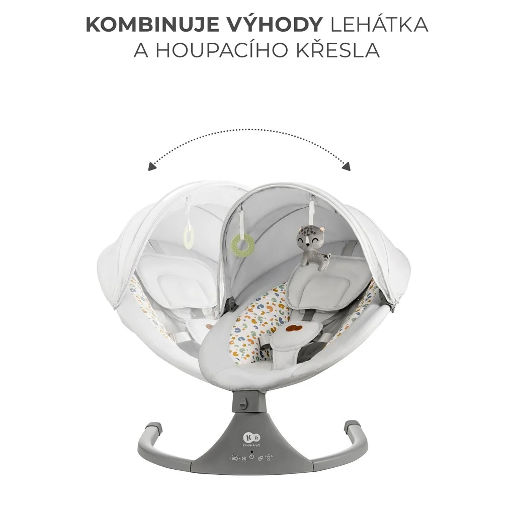 Lehátko pohupujúce s melódiou 2v1 Lumi, do 9 kg, Premium Light Grey