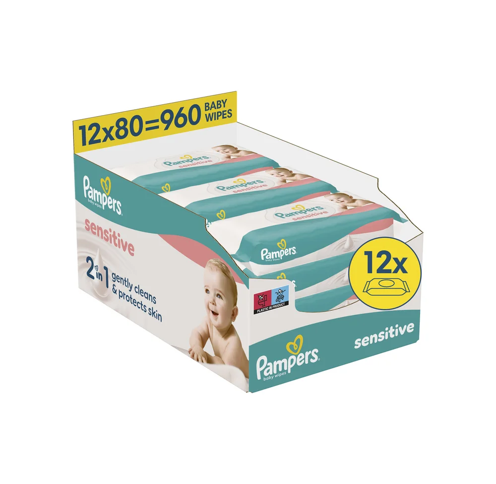 Pampers Sensitive Baby detské čistiace obrúsky 12 x 80 ks