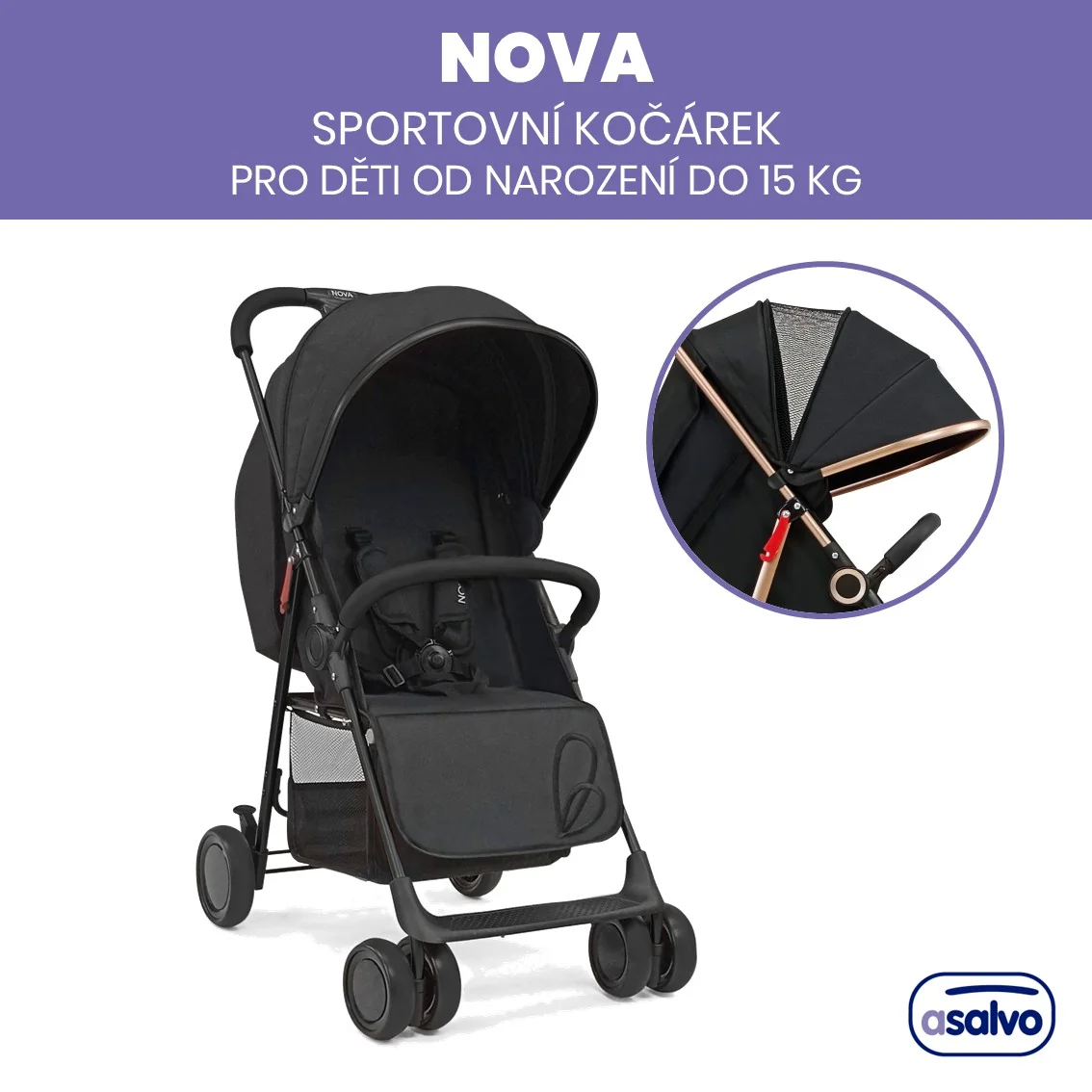Asalvo Nova športový kočík 0–15 kg, čierny