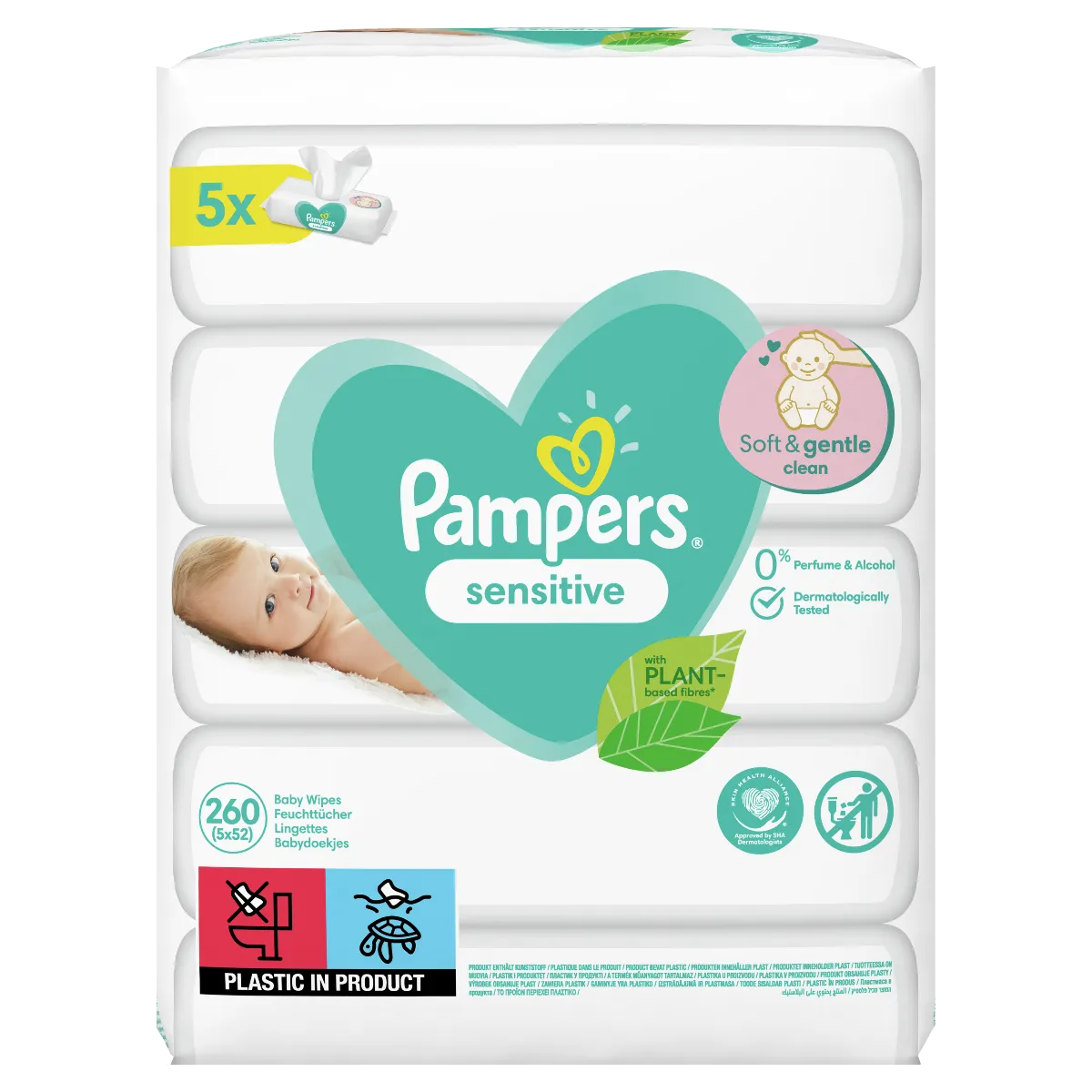 Pampers Wipes 260ks (5x52) Sensitive 1×260ks, vlhčené obrúsky pre citlivú detskú pokožku