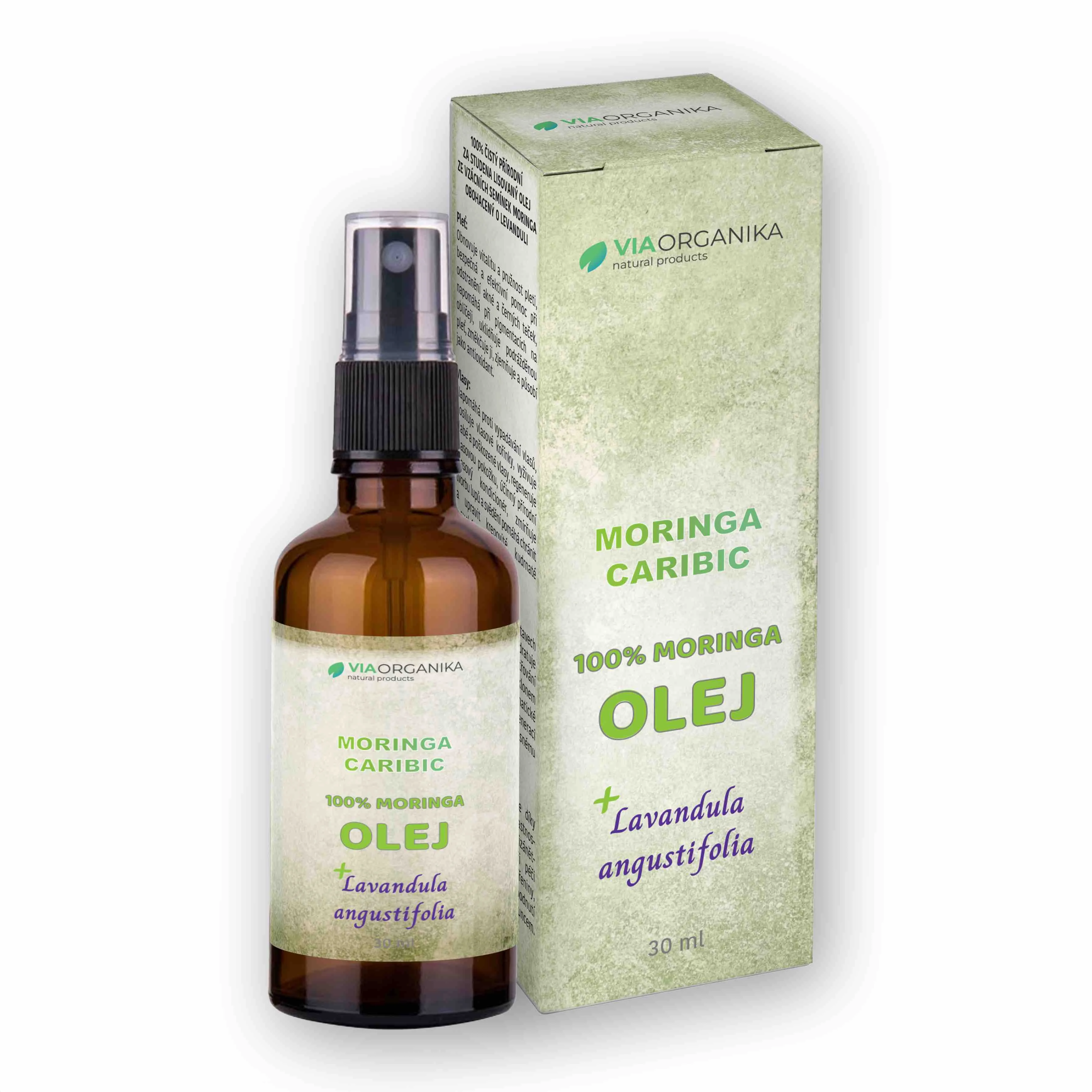 VIA ORGANIKA moringa caribic 100% MORINGA OLEJ + Levanduľa 30 ml, MORINGA OLEJ + Levanduľa
