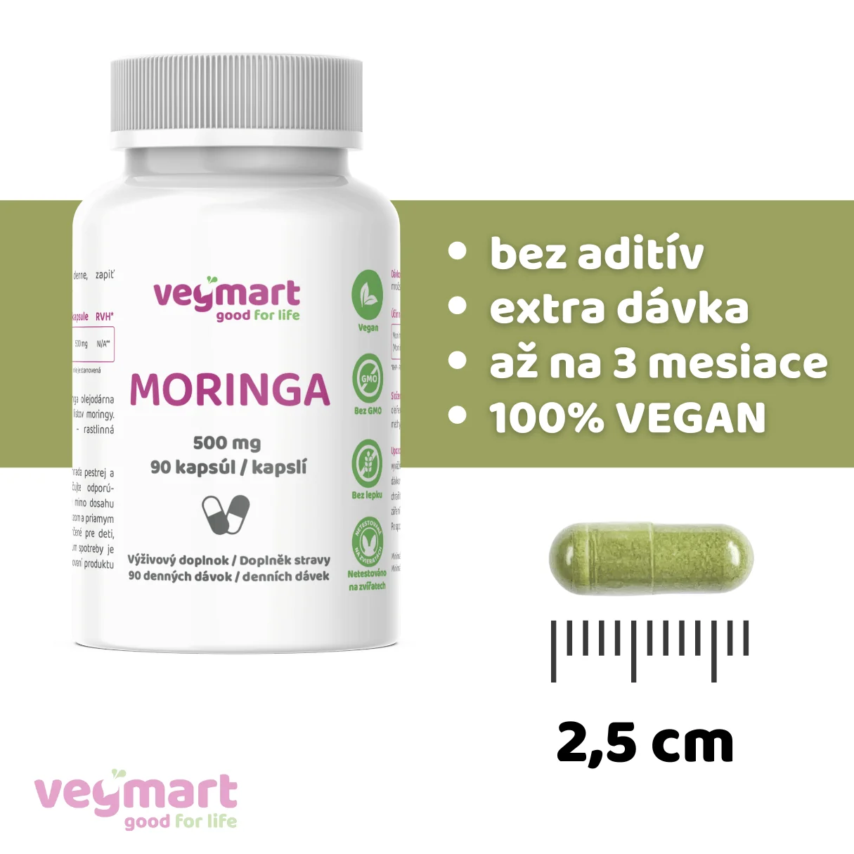Vegmart Moringa 500 mg, 90 kapsúl