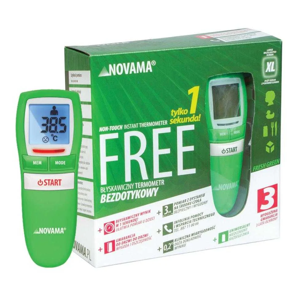 NOVAMA FREE Sekundový bezkontaktný teplomer "Poškodený obal" 1×1 ks, zelený, produkt s poškodeným obalom