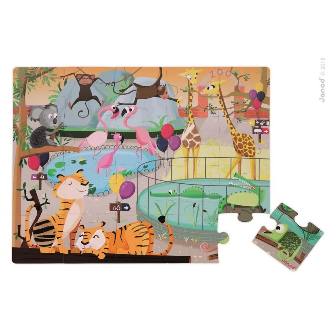 Janod Puzzle dotykové Deň v zoologickej záhrade s textúrou 20 ks