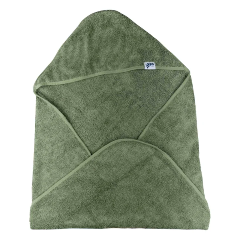 XKKO Organic BIO bavlnená froté osuška s kapucňou 90x90 Granite Green