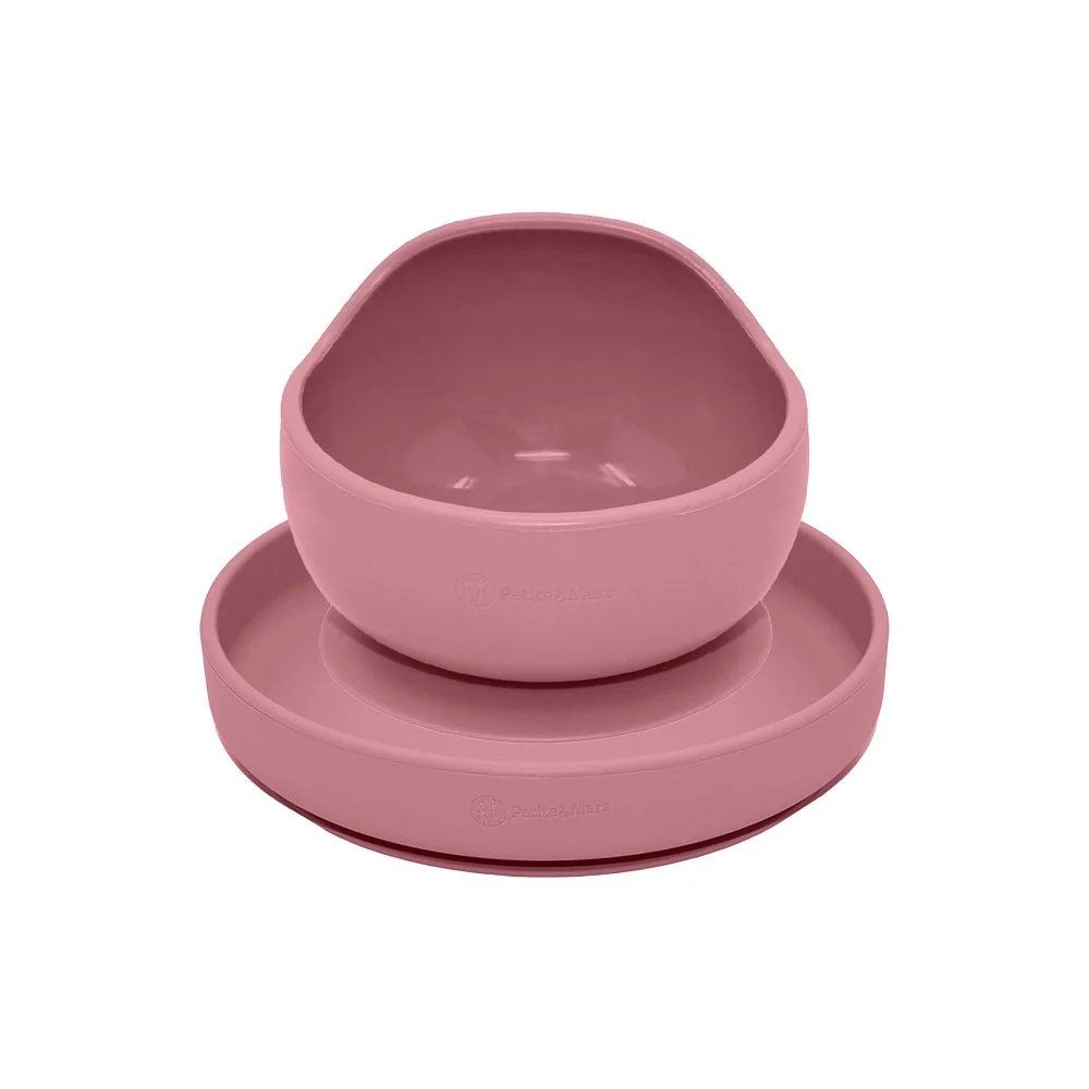 Set jedálenský silikónový TAKE&MATCH 2 ks tanier + miska Dusty Pink 6m+