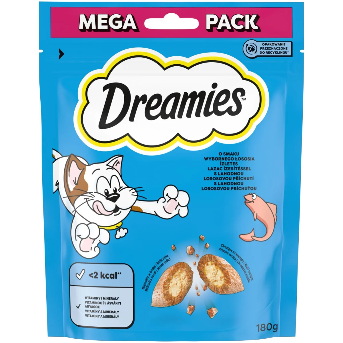 DREAMIES chrumkavá pochúťka s lososom 1×180g, krmivo s lososom