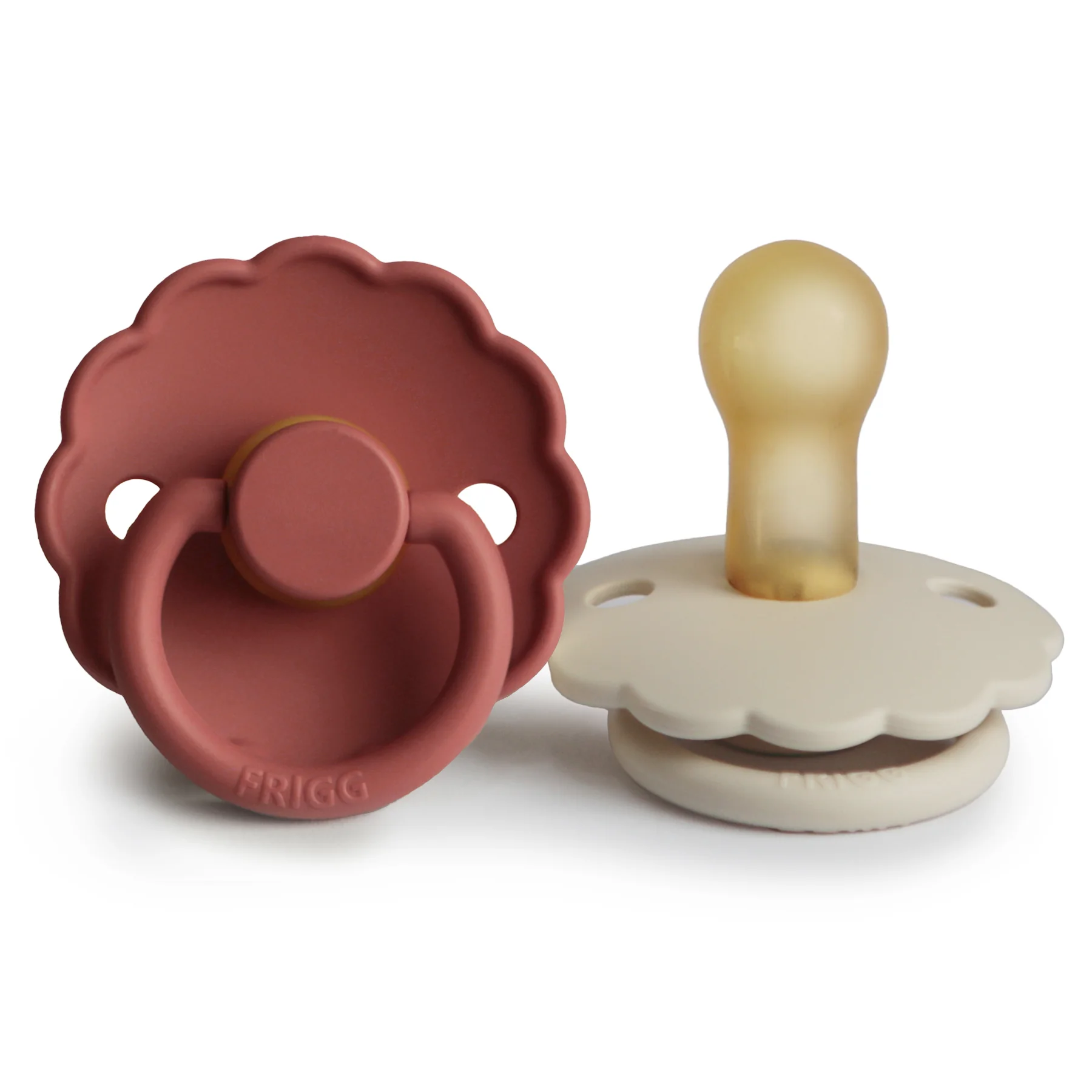 FRIGG Daisy kaučukové cumlíky Baked Clay/Cream 1×2 ks, pre deti 6m+