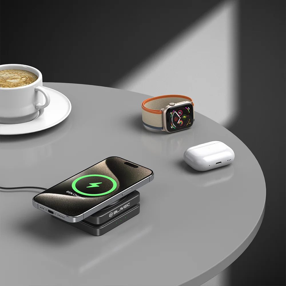 Blavec Charging Station MagSafe bezdrôtová nabíjačka na mobil / AirPods / Apple Watch 15W, čierna s / Apple Watch 15W, čierna