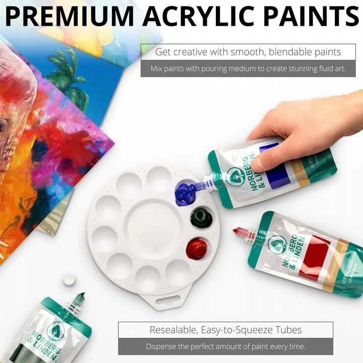 Prémiová sada akrylových farieb - 15 veľkých túb na maľovanie na plátno, 15 x 120 ml