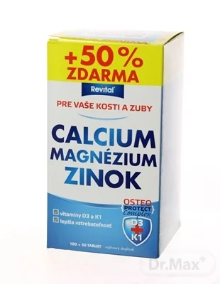 Revital VÁPNIK - HORČÍK - ZINOK +VITAMÍNY D3 a K1 1×150 tbl, vápnik + horčík + vitamín D3