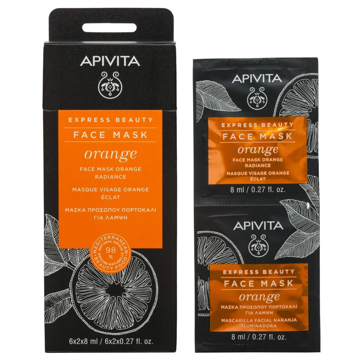 APIVITA Express Beauty Orange Face Mask, 2x8ml 2×8 ml, rozjasňujúca maska