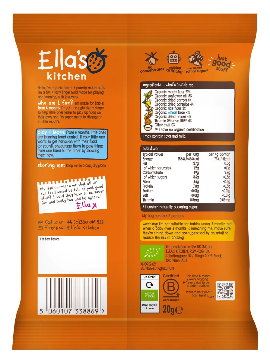 Ella's Kitchen BIO Chrumky mrkva a paštrnák 1×20 g, chrumky