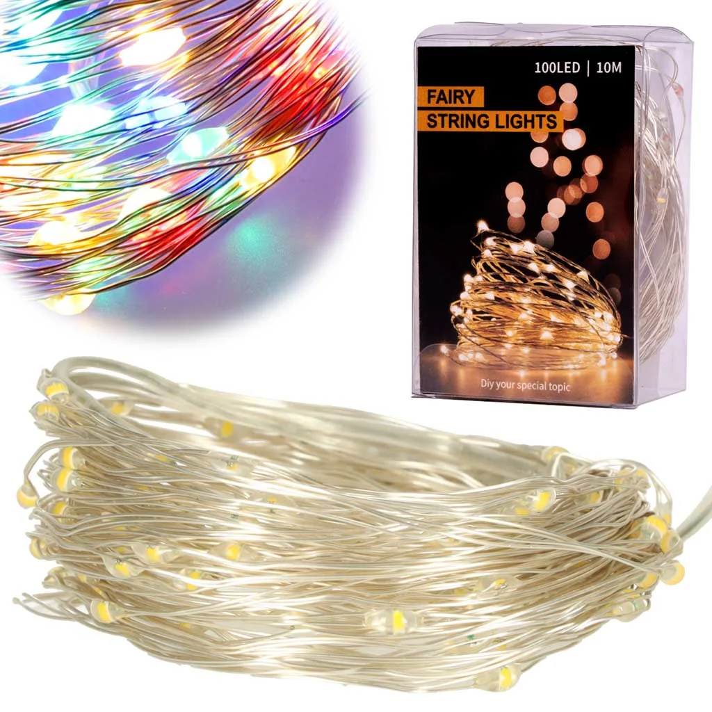 Vianočné dekorácie ozdoby osvetlenie, LED drôtové svetlá 10 m, 100 LED viacfarebné