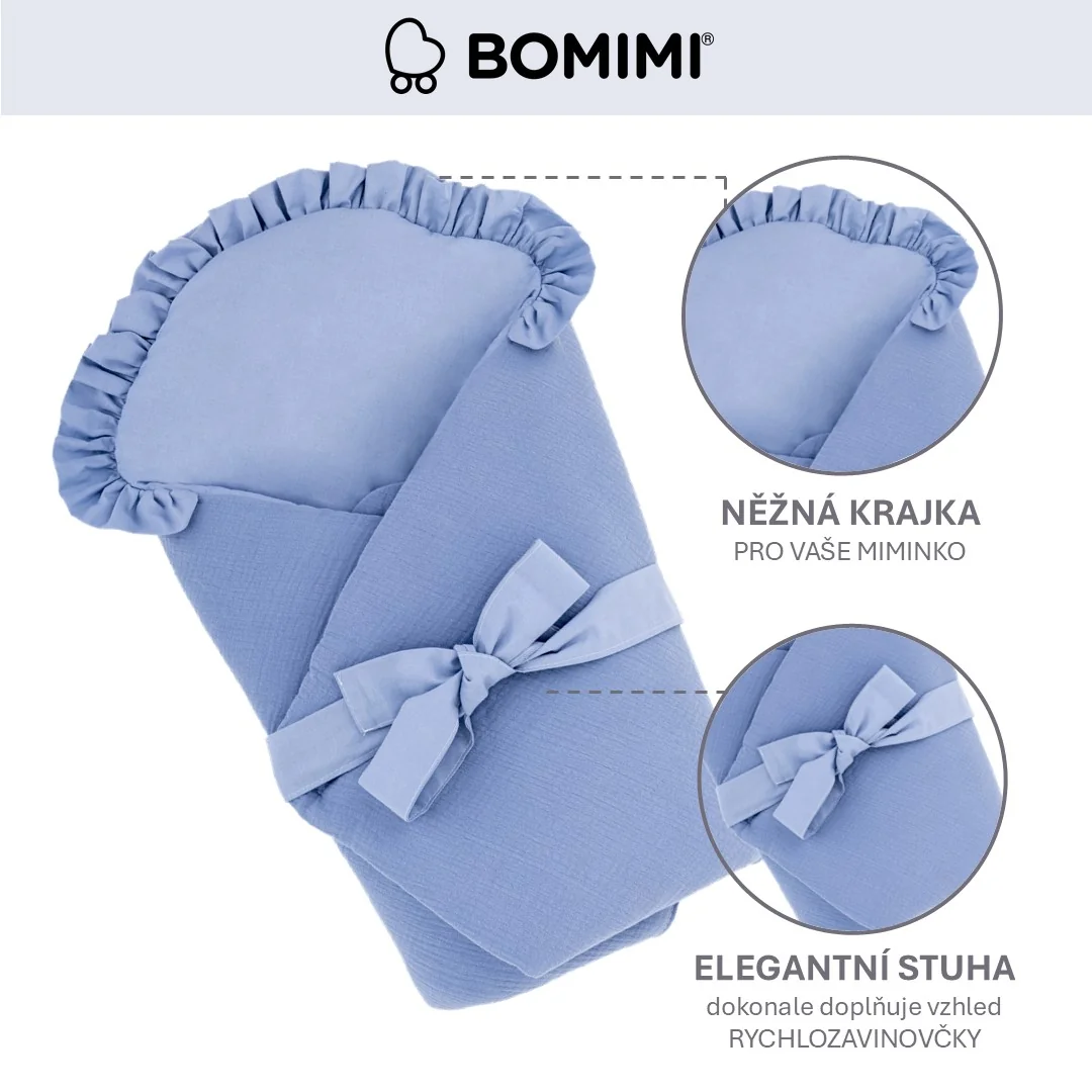 Bomimi Zavinovačka mušelínová s mašľou, modrá 76×76 cm 