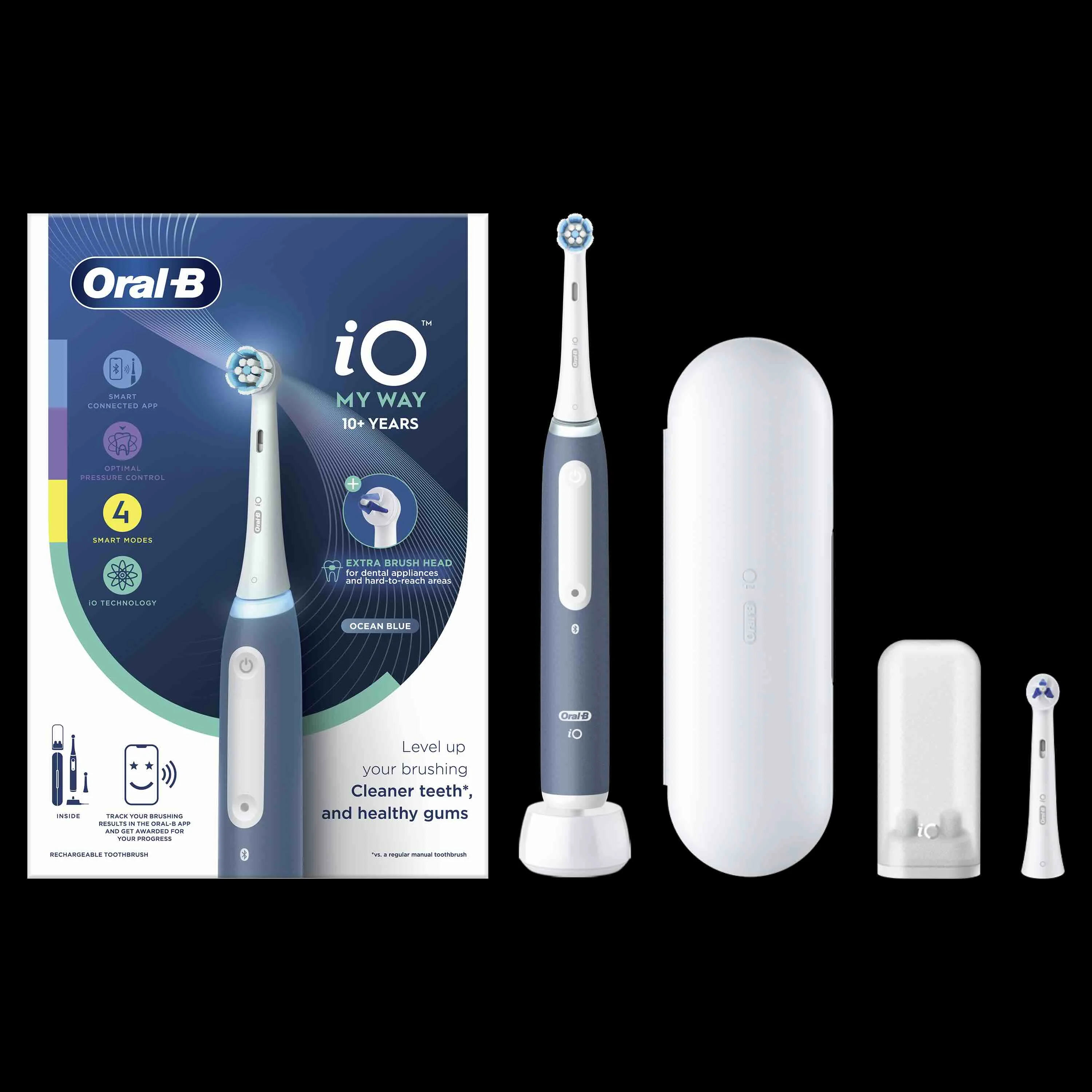 Oral-B EK iO Teen Blue + držiak zubnej kefky + cestovné púzdro + 1NH 1×1 set, elektrická zubná kefka