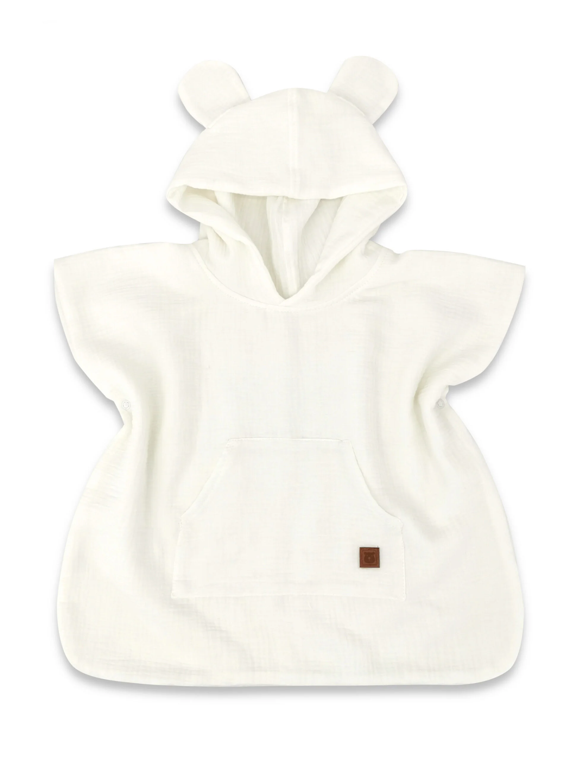 Detské mušelínové pončo lux s kapucňou Teddy, rýchloschnúci, smotanové