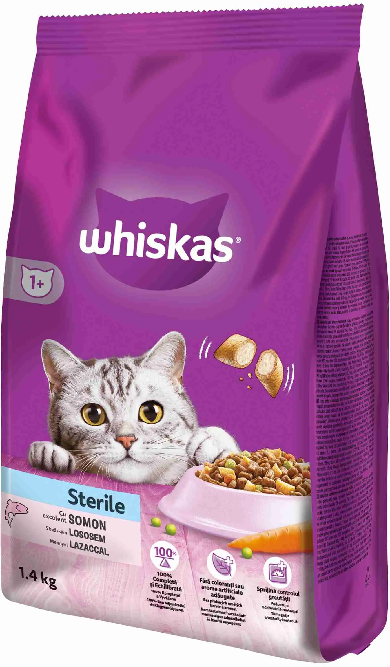 WHISKAS Granule Sterile pre dospelé mačky s lososom 1×1,4kg, granule pre dospelé mačky