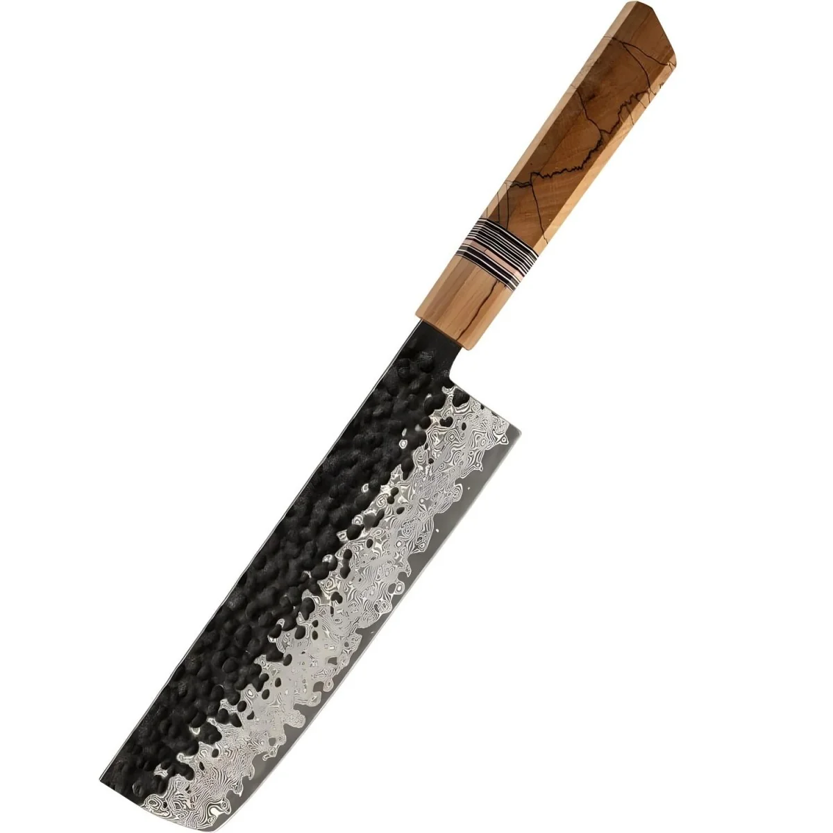 Damaškový kuchynský nôž Zenkai-Nakiri Hnedá, 18 cm čepeľ