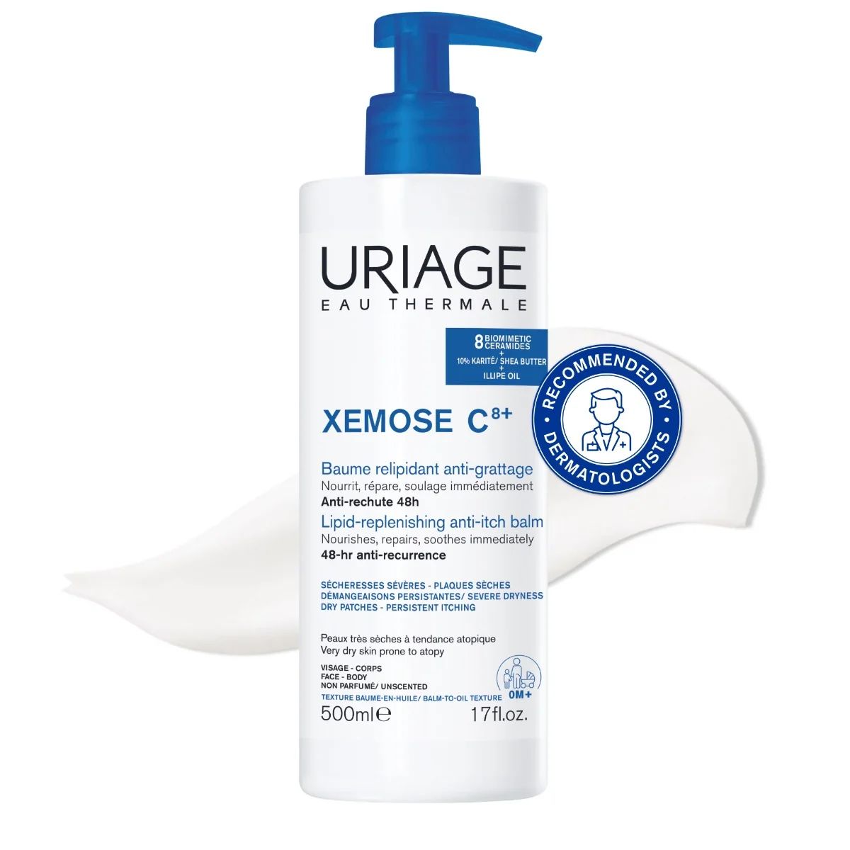 URIAGE XÉMOSE C8+ Anti-Itch Soothing Oil Balm, 500ml 1×500 ml, upokojujúci olejový balzam pre suchú a atopickú pokožku