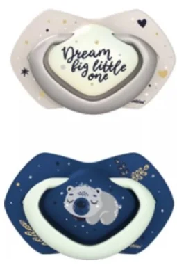 Cumlíky utišujúce SLEEPY KOALA silikón, symetrické, svietiace C 18m+m modré 1×2 ks, cumlíky utišujúce