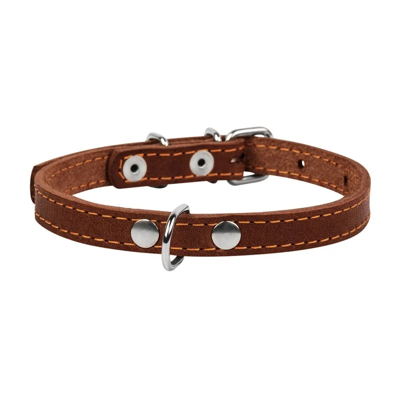 Kožený obojok hnedý, Obvod krku: dĺžka: 22-30cm, širka: 10 mm