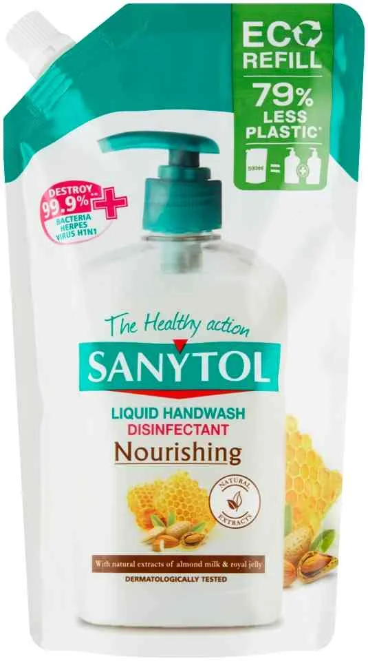 Sanytol dezinfekčné mydlo vyživuj NN doypack 1×500 ml, dezinfekčná náplň do mydla