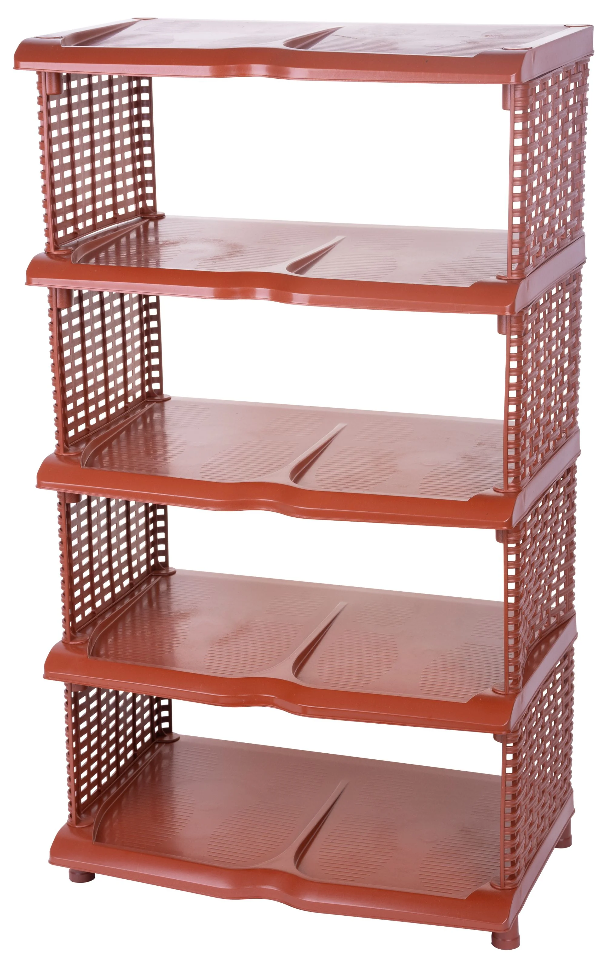 Strend Pro regál na topánky, 1 ks 5 priečok, plast, ratan, 48x30,5x86 cm