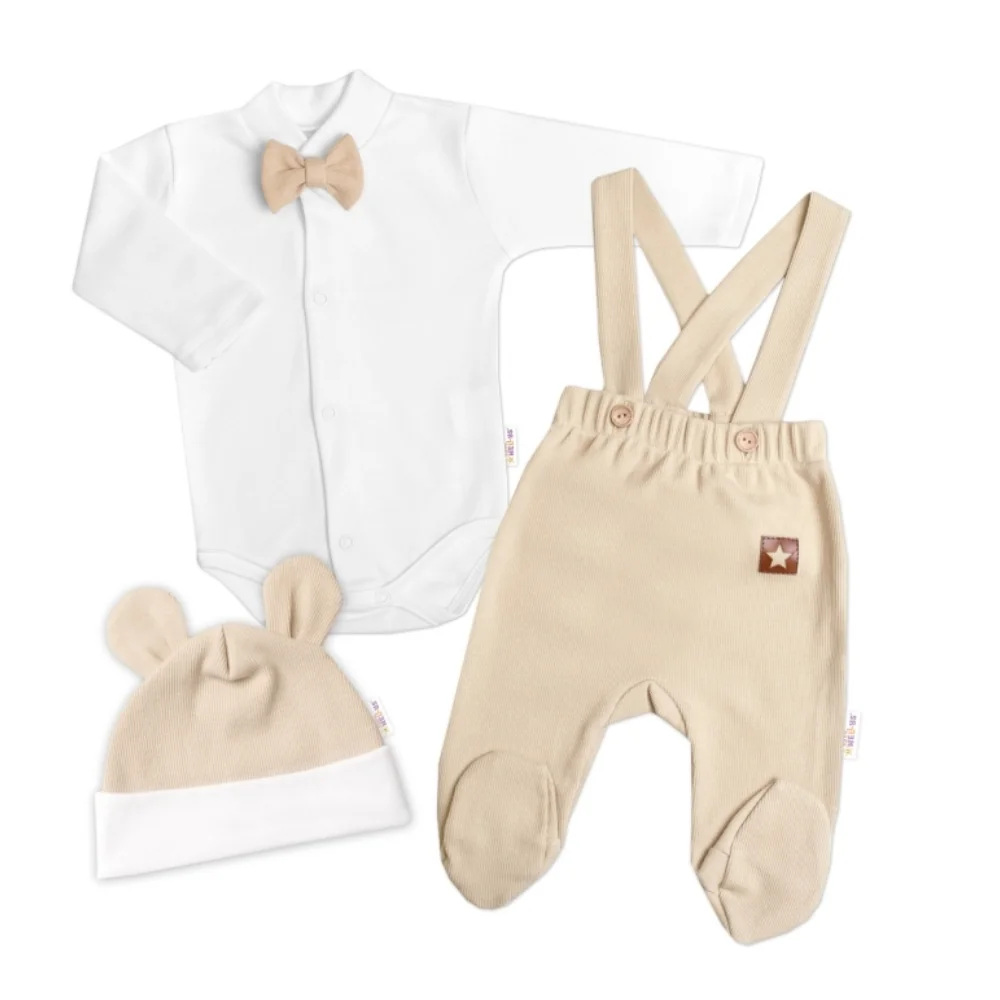 Bavlnená súprava Gentleman 3D, body, polodupačky s lacnom + čiapočka