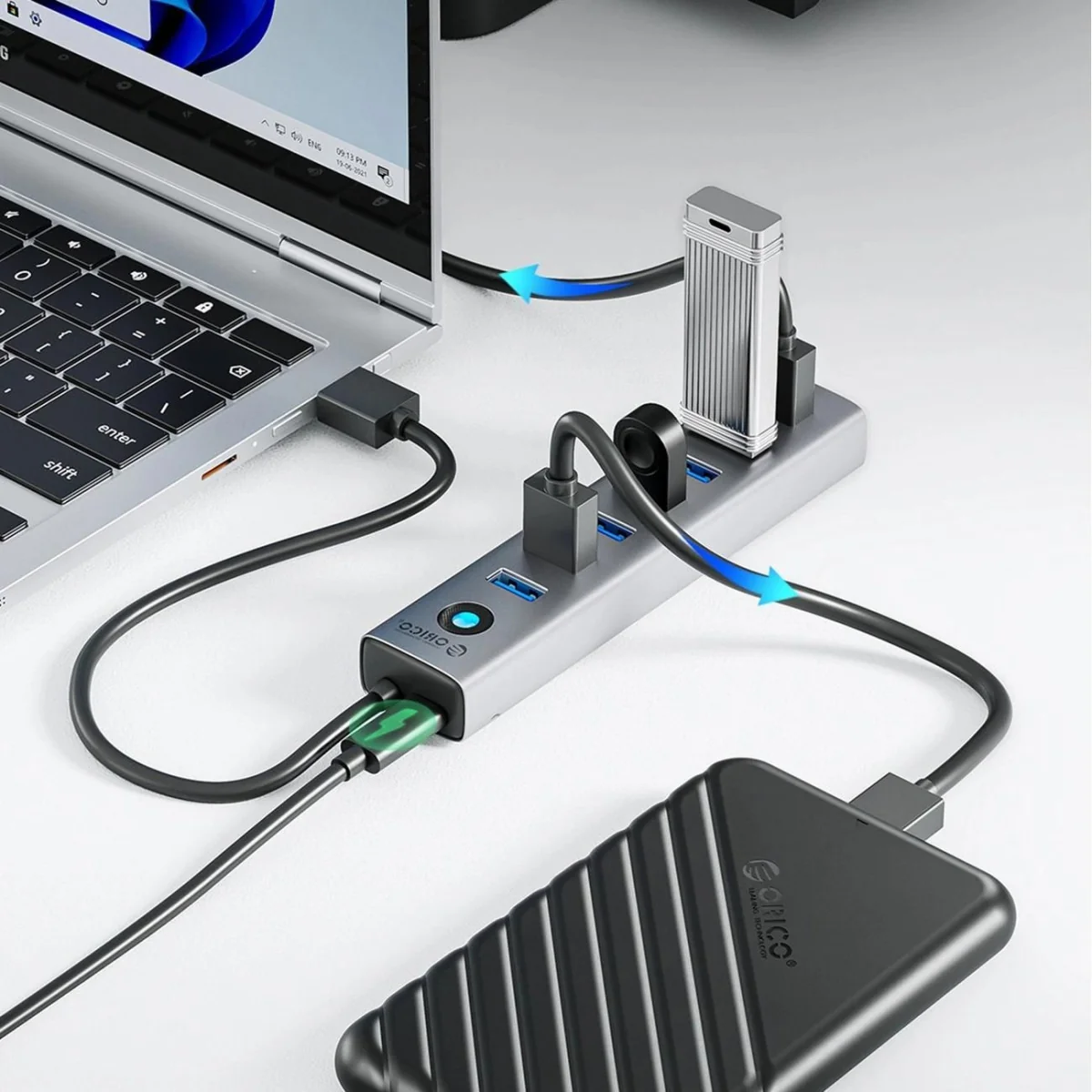 Orico CL7U-U3 HUB adaptér USB - 7x USB 3.0 / USB-C 3A, šedý