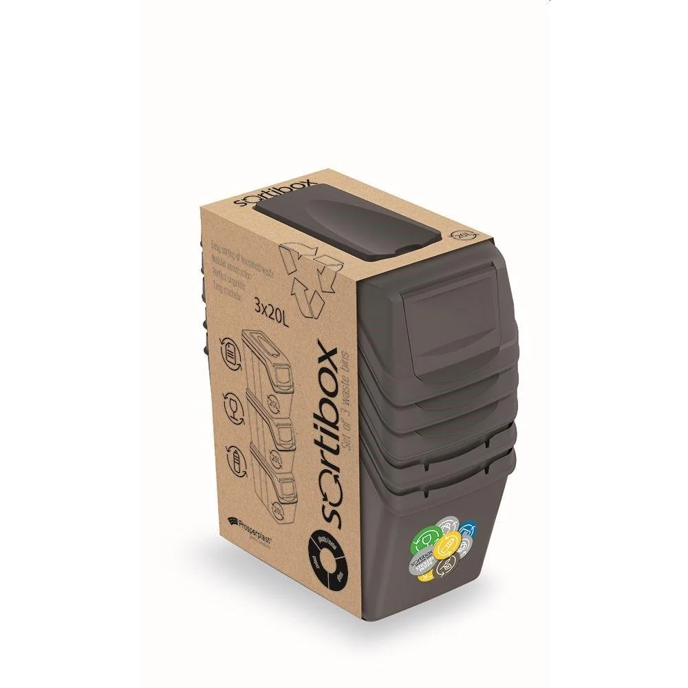 Odpadkový kôš Prosperplast SORTIBOX 3 x 20 l šedý kameň ISWB20S3-405U