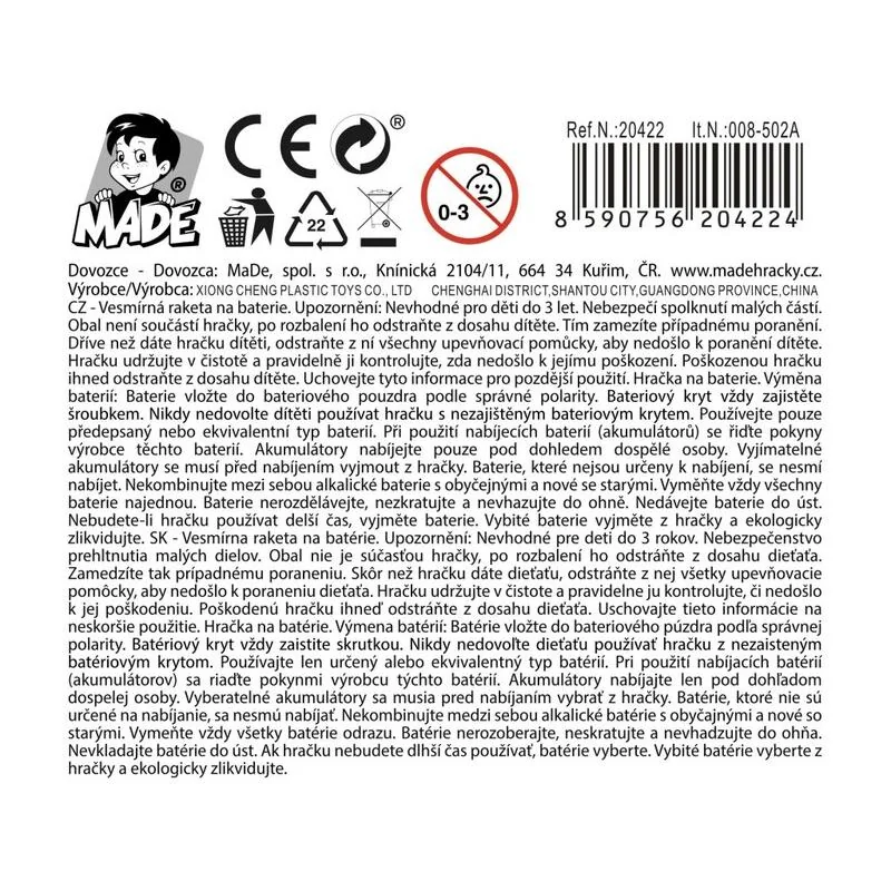 MADE - Vesmírna raketa, stolík s príslušenstvom, na batérie, 45,5 x 24 x 52,5 cm